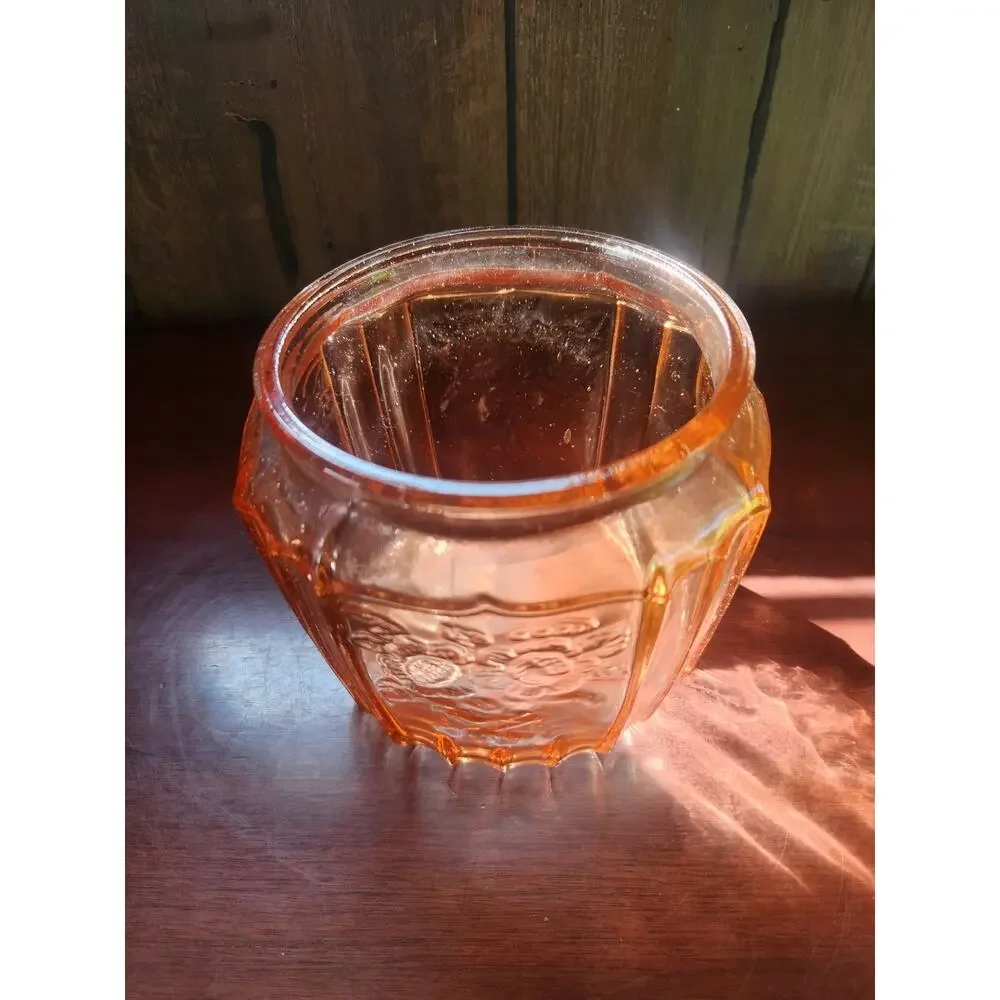 Vintage Jeannette Pink Depression Glass Floral Poinsettia Cookie Jar No Lid
